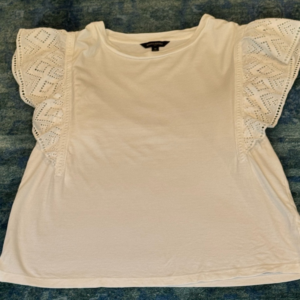Banana Republic White Eyelet Coquette Romantic Ruffle Flutter Sleeve Top |  M